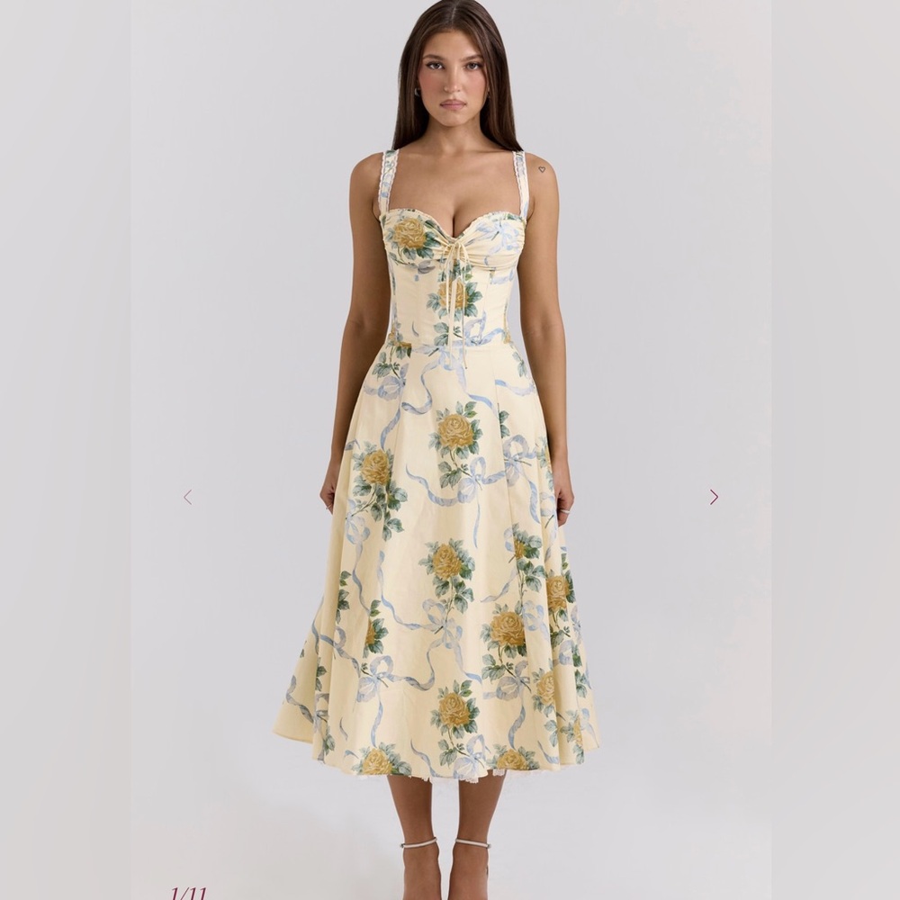 House of CB Lemon Vintage Ribbon Midi Floral Dress L+/D-cup - Picture 6 of 6